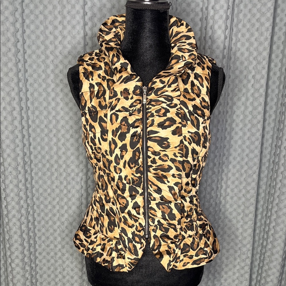 White House Black Market Animal Print Puffer Vest
